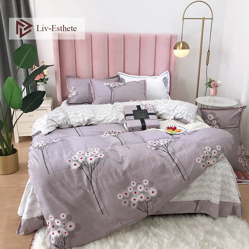 

Liv-Esthete Nordic Dandelion Gray Bedding Set Flat Sheet Duvet Cover Double Queen Adult Bedclothes Bed Linen Set 4PCS Wholesale