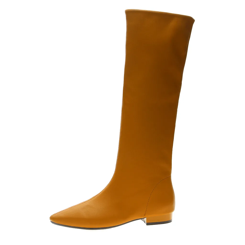 Сапоги до колена с острым носком женские сапоги г. Зимние высокие сапоги женские пикантные осенние сапоги оранжевого и синего цвета женская обувь# G3