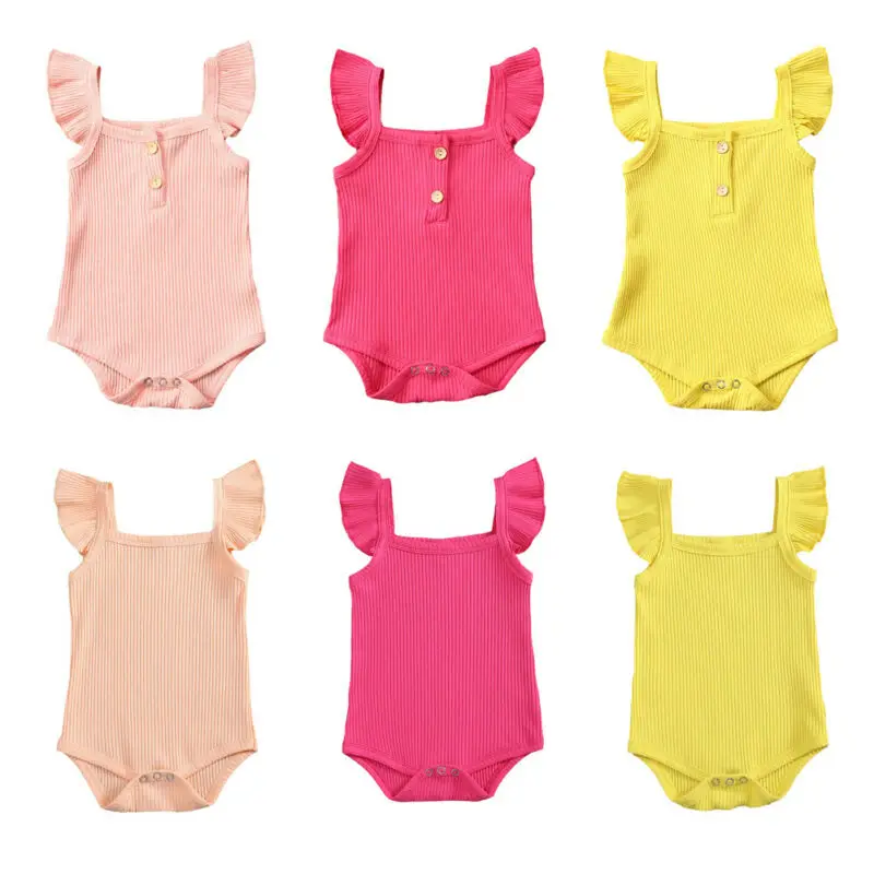 

0-18M Infant Baby Girl Boys Romper Clothes Solid Ruffles Short Sleeve Jumpsuit 1Pc Outfits Summer