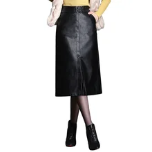 New Fashion PU Leather Skirt Women High Quality Opening Pencil Skirt Mid Long High Waist Work Wear Skirt Female