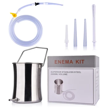 

2L Reusable Non-Toxic Stainless Steel Enema Detox Bucket Barrel Kit & 2M Tube Colon Cleansing Medical Silicone Female Hygiene