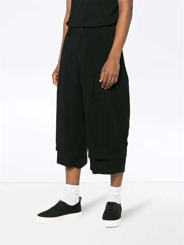 

Men's new casual nine point wide leg pants simple leg stitching a large size loose pants