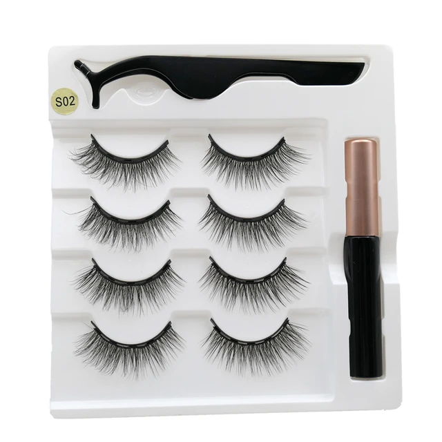 4 pairs of magnetic eyelashes natural soft magnet eyelashes natural magnetic eyeliner makeup mink eyelashes set tool S02