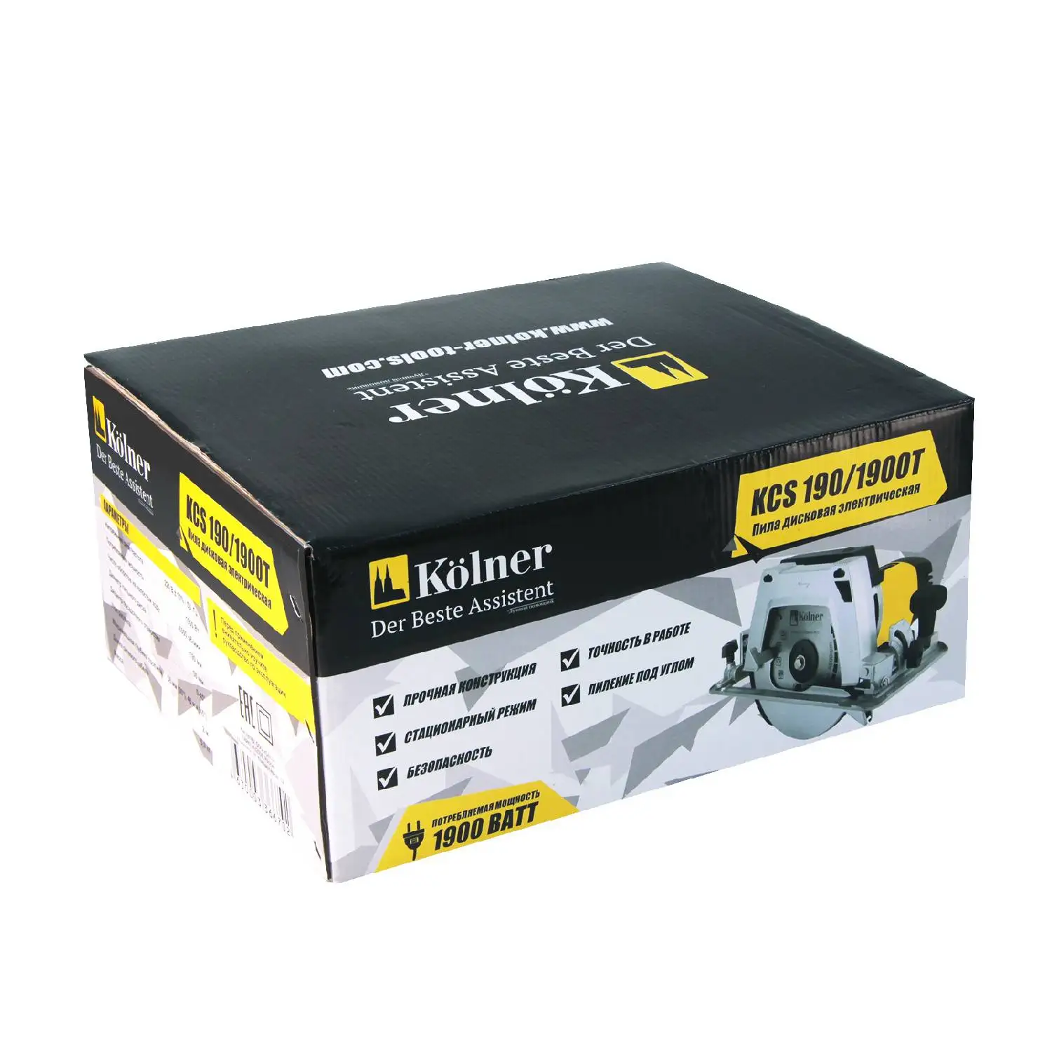 Пила циркулярная Kolner KCS 190/1900T (Диск 190 мм, возможность стационарной установки, регулировка угла и глубины пропила, мощность 1900 Вт, 6000 об/мин)