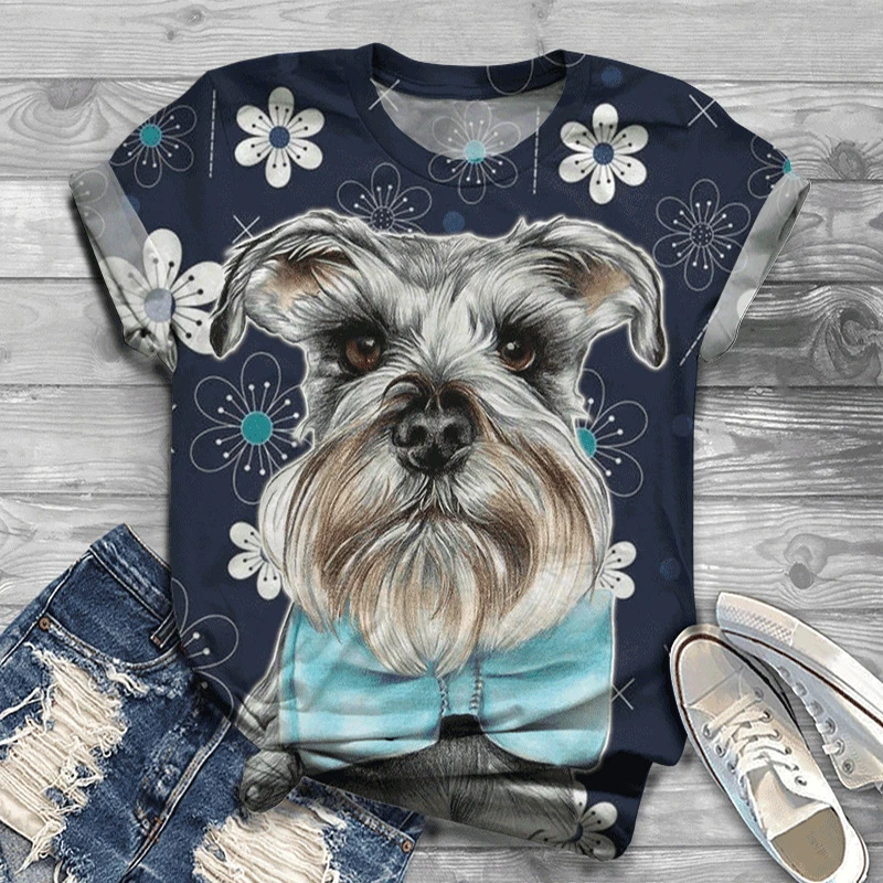 Oversized New Digital 3D Cute Dog Printed  Women T-Shirt O Neck Short Sleeve Graphic Tops Summer Harajuku TShirt