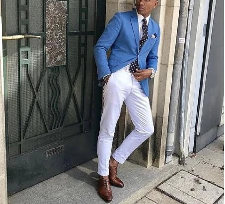 Traje de pantalón blanco y azul para hombre, esmoquin de último diseño, traje para novio de Boda (chaqueta + Pantalones + corbata)|Trajes| - AliExpress