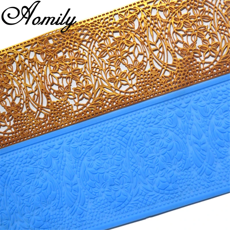 Aomily Luxury Flower Lace Silicone Mold Cake Border Decoration Tool Fondant Cake 3D Mold Food Grade Mat Mould Baking Flower