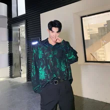 Мужская Свободная Повседневная рубашка с длинным рукавом и цветочным принтом, Мужская Уличная одежда в стиле хип-хоп, вечерние рубашки с цветочным принтом, одежда для сценического шоу