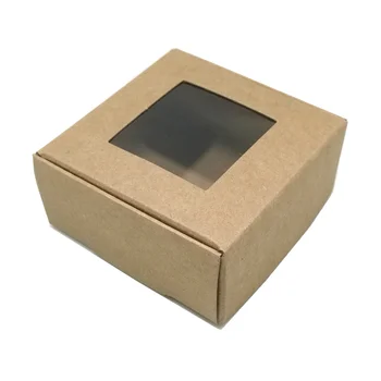 

30Pcs/Lot 8.5x8.5x3.5cm Square Gifts Package Boxes Foldable Brown Kraft Paper Boxes With Clear Window Jewelry Craft Storage Box