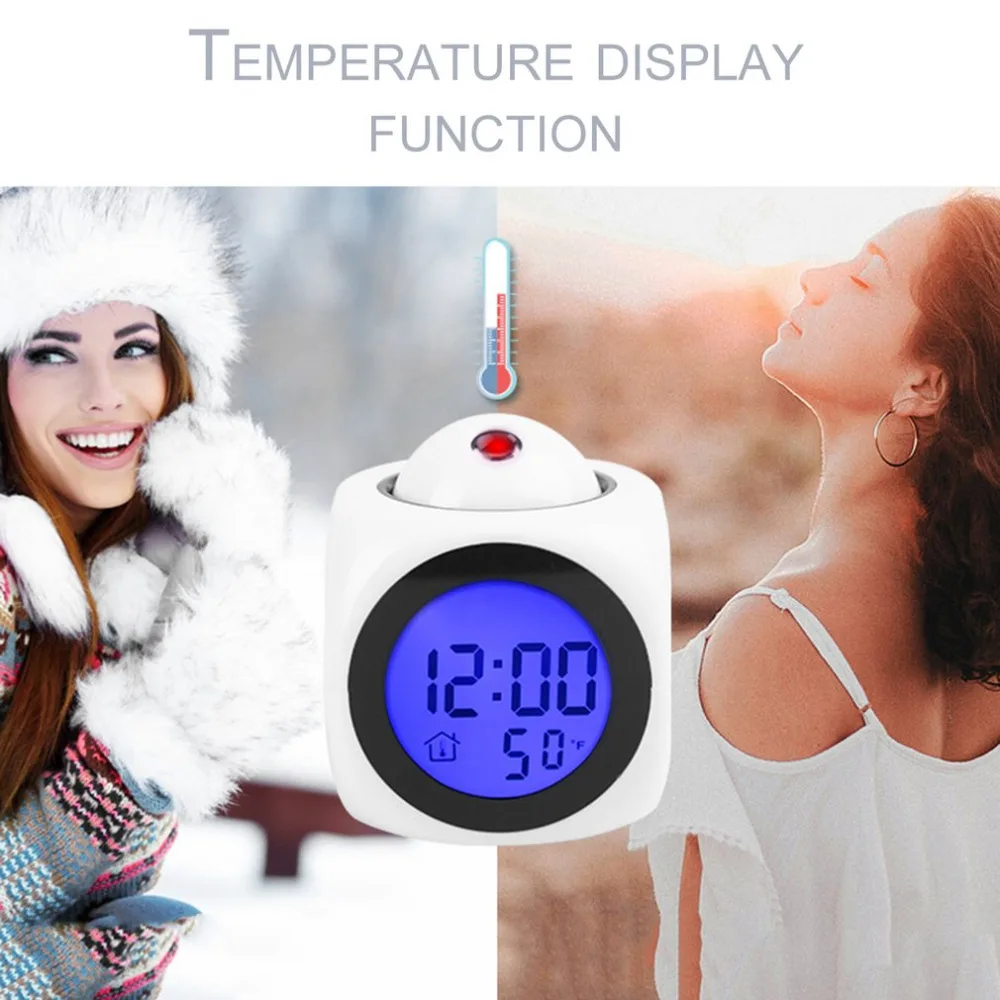 LCD Projection Voice Talking alarm clock backlight Electronic Digital Projector Watch desk Temperature display
