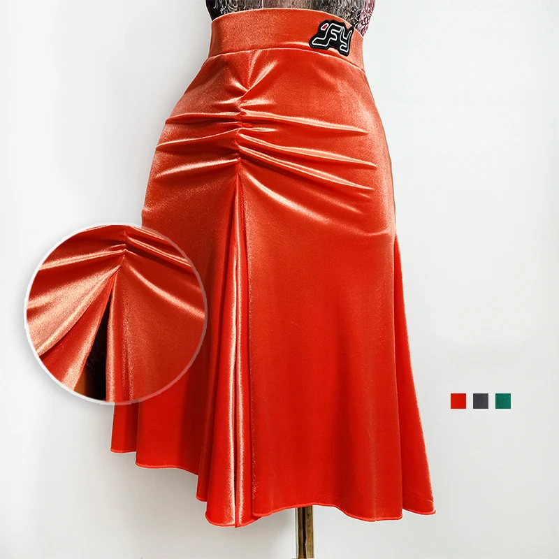 

Latin Dance Skirt Women New Style Velvet Practice Skirt Sexy Split Pleated Skirt Chacha Samba Tango Latin Dance Clothes DN7325
