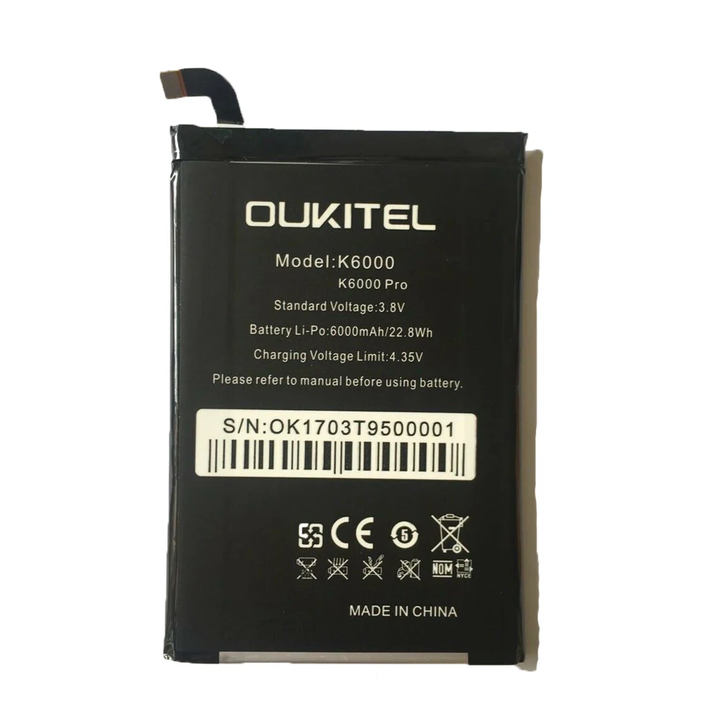 Новая высокая емкость для Oukitel K6000 6000mAh Аккумулятор Перезаряжаемый Мобильный телефон батареи для Oukitel K6000 Pro смартфон