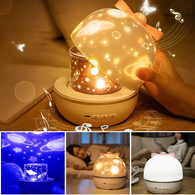 

Multi-Function Projection Night Light Starry Romantic Rotating Atmosphere Lamp USB Charging Music Box 6 Sets Of Film