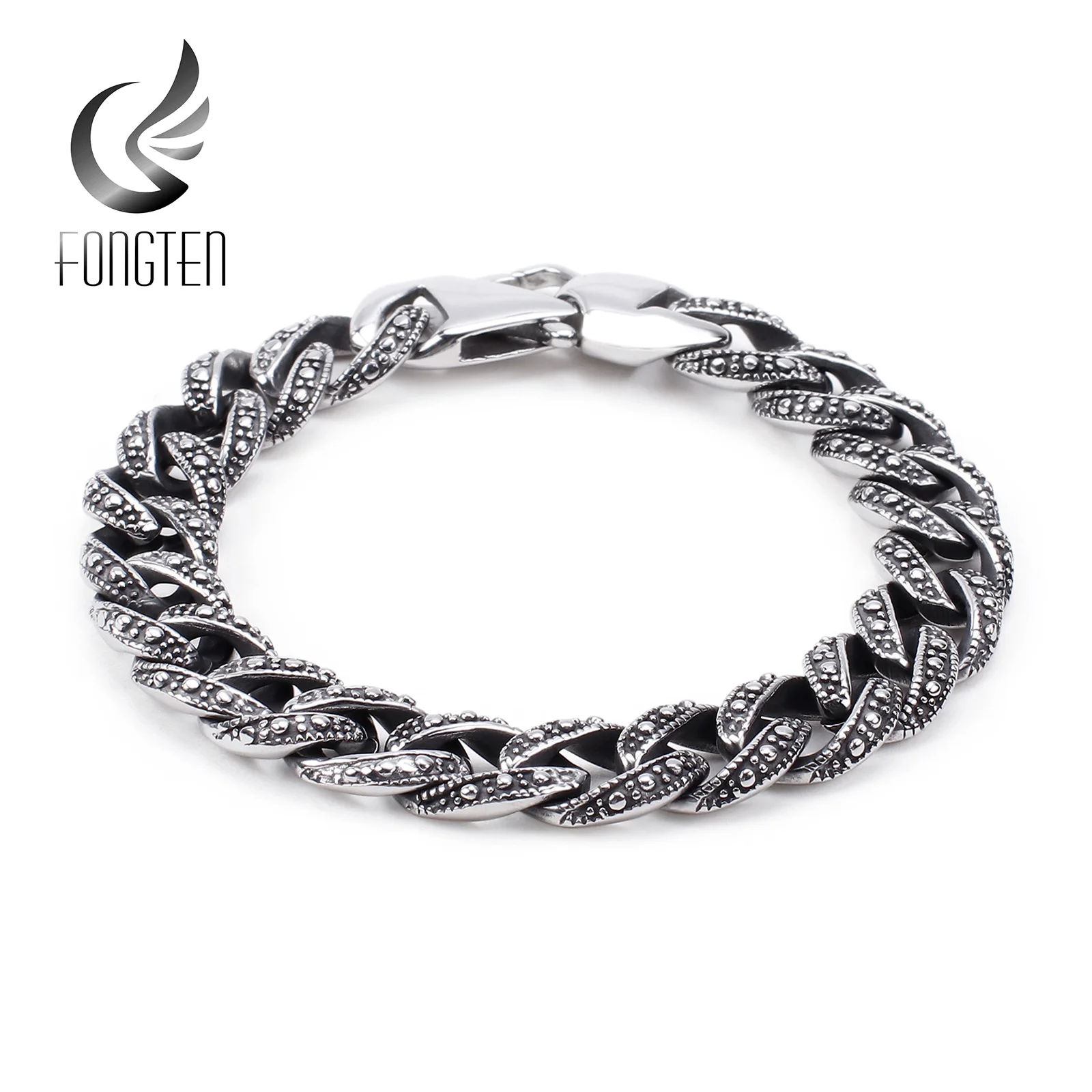 Fongten Ретро черный Фигаро браслет цепочка для мужчин нержавеющая сталь байкер Шарм Винтаж мужские s браслеты модные ювелирные изделия
