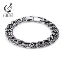 Fongten Ретро черный Фигаро браслет цепочка для мужчин нержавеющая сталь байкер Шарм Винтаж мужские s браслеты модные ювелирные изделия