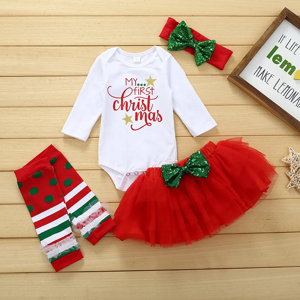 Рождественская одежда для маленьких девочек; одежда с буквенным принтом и круглым вырезом для новорожденных девочек; однотонная одежда с бантом для новорожденных девочек; одежда для новорожденных