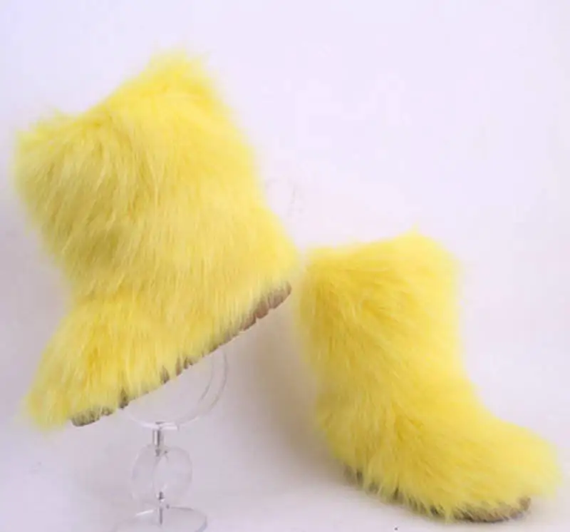 ASILETO/меховые сапоги; зимняя обувь; женские зимние сапоги с сумочкой и повязкой на голову; роскошные меховые зимние сапоги для женщин; высокие сапоги; меховая обувь - Цвет: yellow