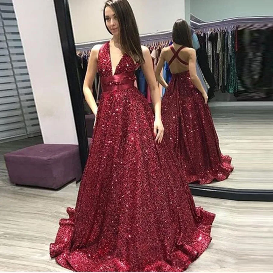 

Gorgeous Evening Gowns Sequin abiye Long Formal Dress Sexy Prom Gowns 2020 V neckline Formal Dress robe de soiree Abendkleider
