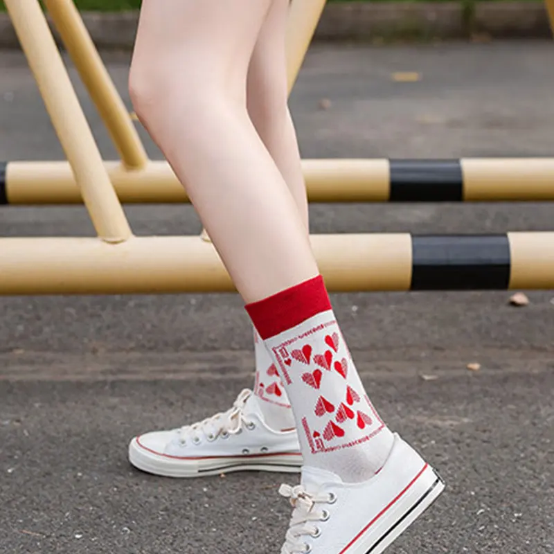 

1 Pair Autumn and Winter Long Tube College Wind Female Socks Women Sweet Heart Socks Women Long Tube Cotton Socks