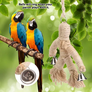 

Pet Bird Parrot Swing Hanging Toy Human Design Chew Toys Birds Hang Rope Playing Supplies Bird Toy Humanoid Cute Pendant