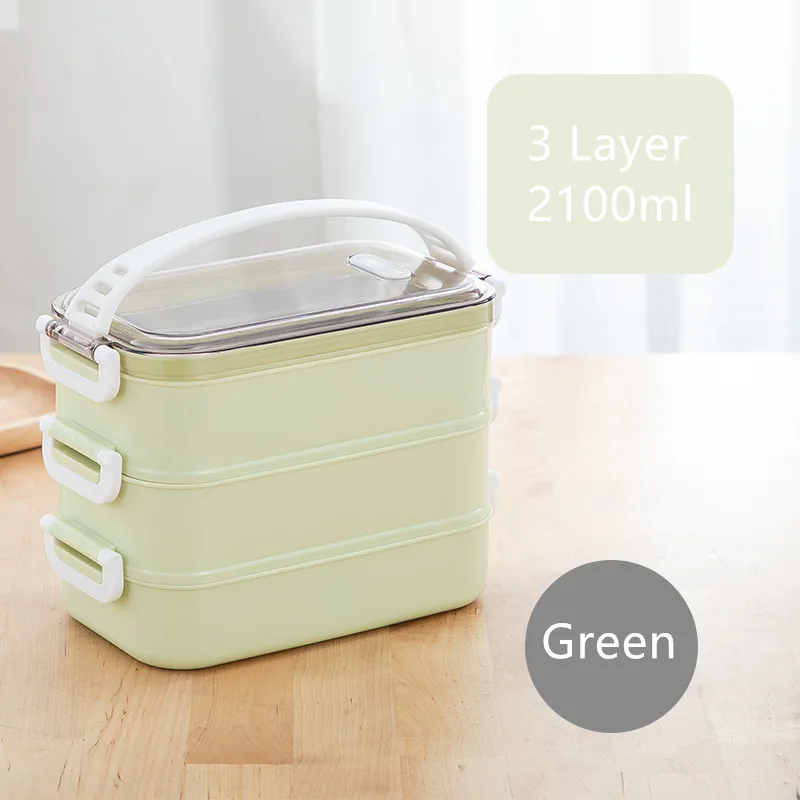 3 Layer Green 3 слоя Нержавеющая сталь Коробки для обедов с веревкой герметичность Bento Коробки микроволновая печь столовая посуда набор Термальность Коробки для обедов металлическим боксом багажником для еды - Цвет: 3 Layer Green