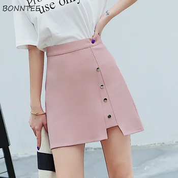 

Skirts Women Chic A-Line Leisure Daily Korean Style All-match Ladies Lovely Slim Button Elegant Womens Solid High Waist Skirt