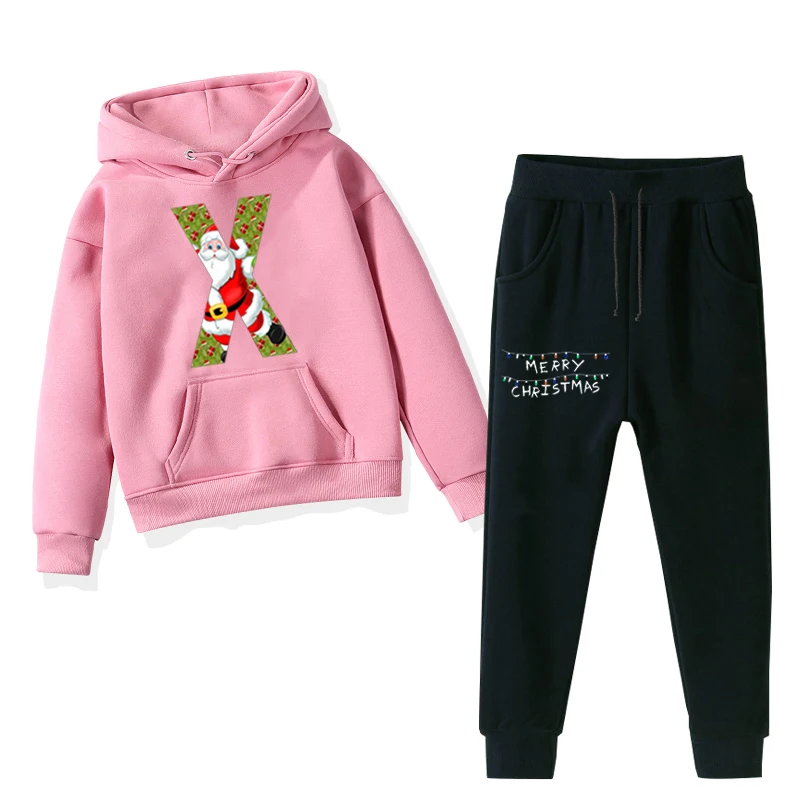 Roupas infantis menina Рождественская одежда толстовки с капюшоном для мальчиков и девочек Зимний комплект: свитшот+ длинные брюки 2 шт./компл. для костюмы для подростков