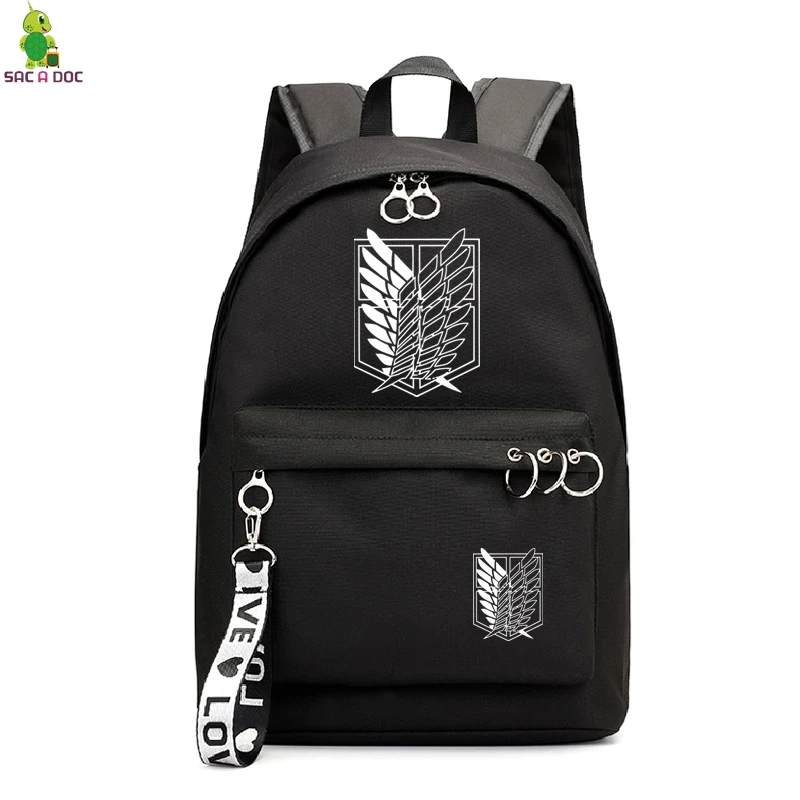 Attack on Titan-mochila negra de viaje con estampado Floral, morral escolar de Anime para chicas adolescentes, morrales para ordenador portátil