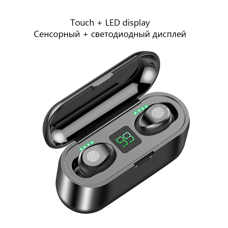 With LED touch F9 беспроводные наушники Bluetooth 5,0 TWS наушники HIFI мини спортивные наушники Поддержка iOS Android телефоны HD вызов Bluetooth наушники - Color: With LED touch