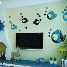 Jm156 3D рыбный пузырь акриловая Зеркальная Наклейка s самоклеющаяся Водонепроницаемая креативная сантехника стикер для украшения стен