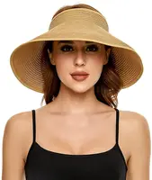 Summer Women Sun Visors Wide Brim Foldable Packable Roll Up Ponytail Beach Hat Straw Visor Sun Hats UV Protection 3