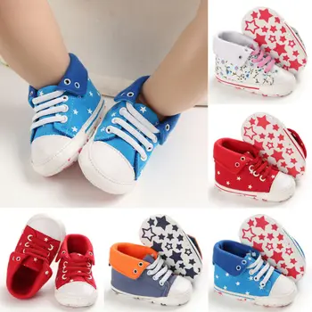 

Emmababy New 0-18M Baby Boy Girls Canvas Shoes Lace Up Low Top Shoes Toddler Soft Sole Crib Shoes First Walking Comfort 4 Colors