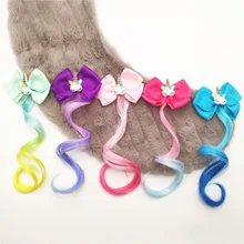 New Lovely Gradient Colorful Unicorn Bow Wigs Hairpins for Girls Princess Hair Ornament Headband Hair Clips Hair Accessories