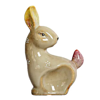 

2Pcs/set Cute Auspicious Easter Crafts Ceramic Rabbit Handmade Small Animals Small Miniatures Home Decore Desktop Ornament Gifts