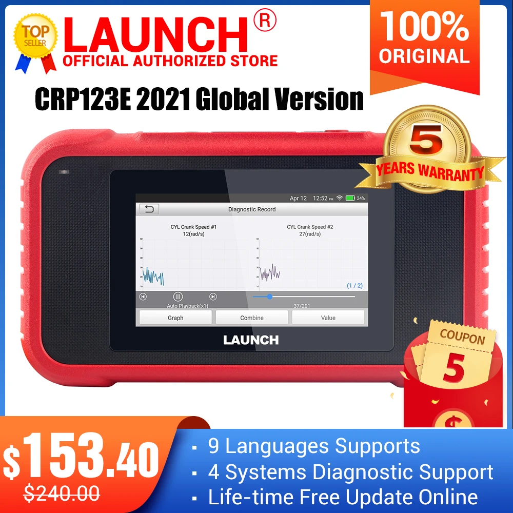 Диагностический инструмент Launch X431 CRP123E OBD2 ENG ABS подушка безопасности SRS на Creader 123E