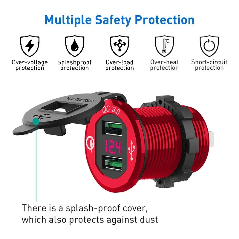 

QC3.0 Fast Charging Dual USB Ports Car Cigarette Lighter Socket Twin USB Charger Power Adapter Outlet For Smart Phone