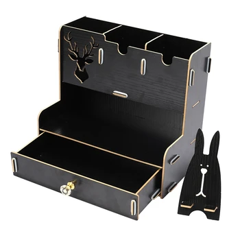 

Creative Pen Pencil Holder Receiving Box Desktop Learning Penholder Office Desk Organizer Storage Rack Supplies Wood