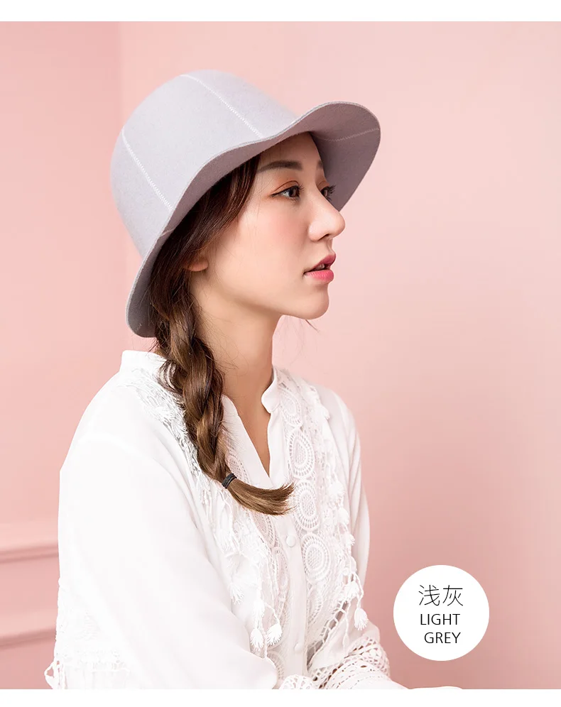 Sedancasesa Wool Felt Fedora Hats for Women Autumn Winter Fashion Style Warm Soft Foldable Striped Ladies Bucket Hats FW292008