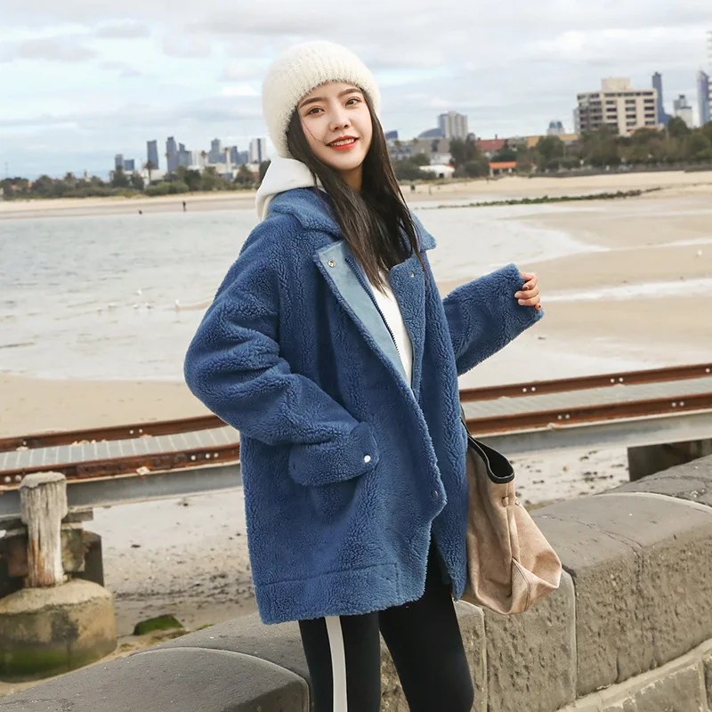 

Photo Shoot Lambs Wool Coat Women's Mid-length 2019 Autumn And Winter New Style Korean-style Chenille Coat Fur Cotton Coat