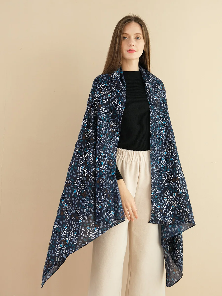

Brand Bronzing Leaves Print Shawl for Women High-End Craft New Style Lady Winter Autumn Long Oversized Scarf 200x85cm Hijab