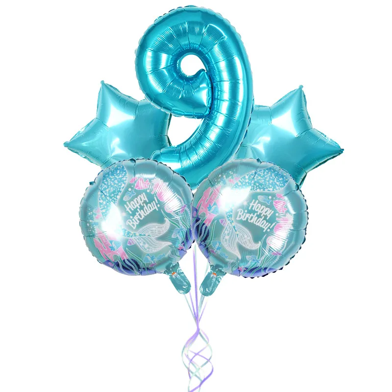 1 набор, синие вечерние шары в форме русалки с цифрами, украшения для дня рождения, фольгированные шары, Детские сувениры, вечерние шары