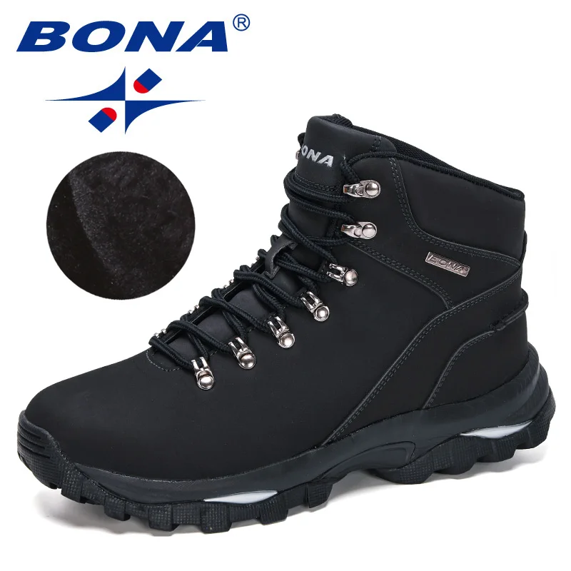 BONA 2020 New Designers Nubuck Hiking Shoes Men Winter Mountain Plush Boots Man Top Quality Anti-Slip Snow Boots Mansculino