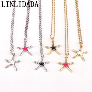 

10Pcs, White Crystal Pendants Fashion Starfish Charms Pendants Necklace Gold Silver Color
