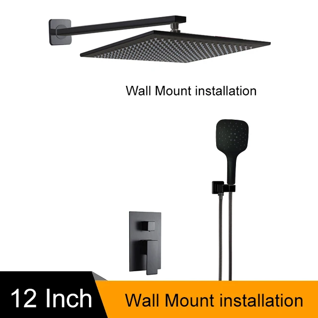 12 inch Wall Mount BAKALA смеситель для душа черный настенный душ для ванной комнаты скрытый смеситель для душа краны для ванной дождь смеситель для душа набор смеситель для ванны BR-BB - Цвет: 12 inch Wall Mount