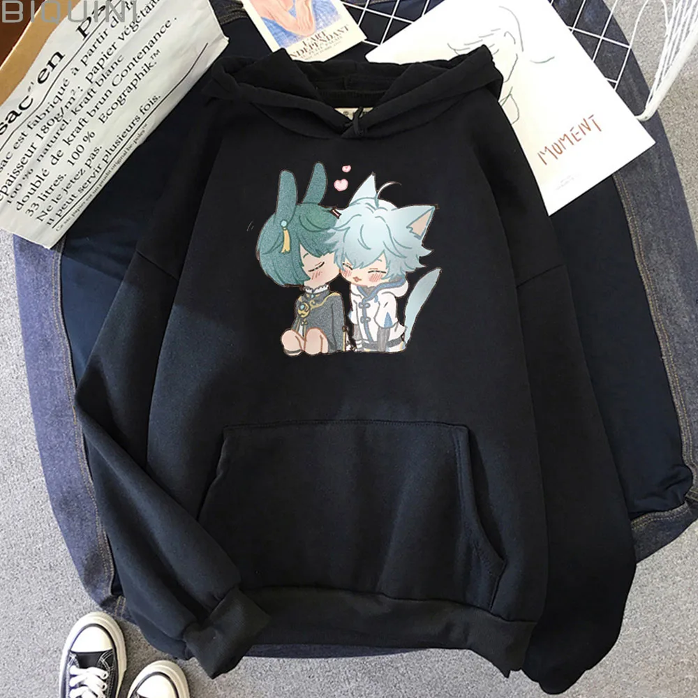 

Мужские толстовки с капюшоном кавайная Толстовка уличная одежда для женщин Genshin Impact XingQiu ChongYun с милым принтом популярная в игре Эстетическая аниме одежда свободная