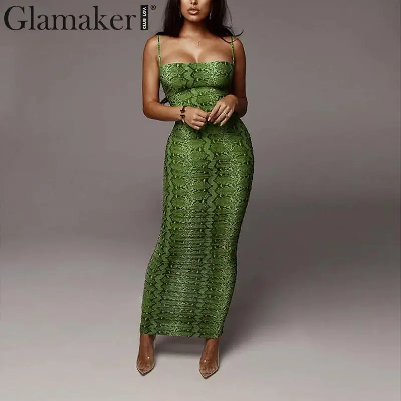 Glamaker, Леопардовый принт, сексуальное платье макси без рукавов, женское облегающее осеннее платье, зимнее женское элегантное Клубное платье, вечерние платья