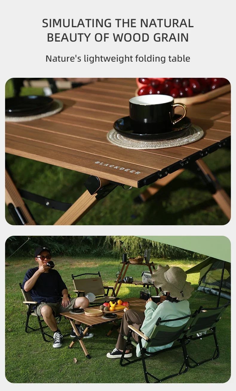 BLACKDEER Imitation Wood Aluminum Table Folding Aluminum Alloy Camping Family Picnic Table 120