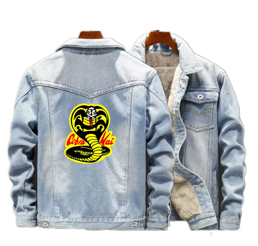 Cobra Kai Каратэ-Пацан Saga по-прежнему утепленная джинсовая куртка зима Для мужчин теплые джинсы на флисе модные Повседневное в стиле «хип-хоп», уличная одежда - Цвет: 4