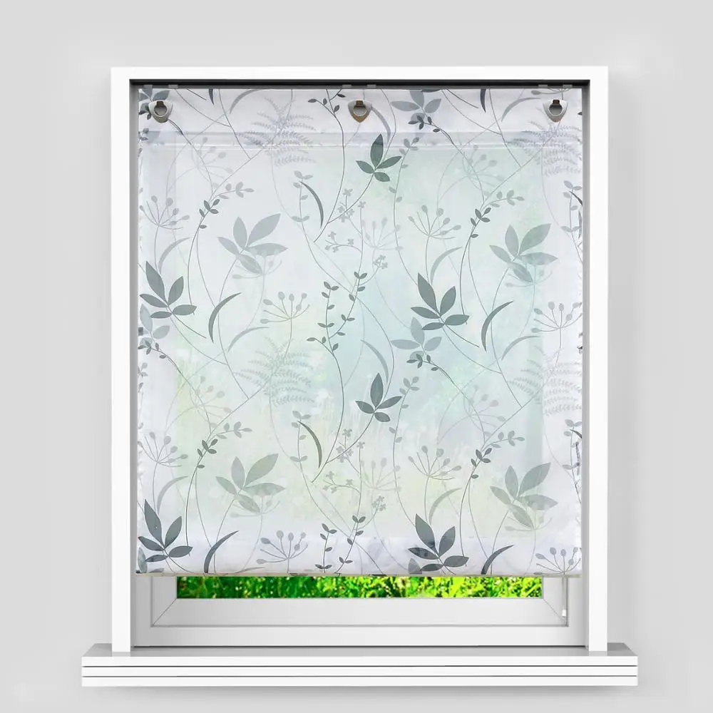 

Roman Curtains Leaves and Twigs Printed Panel Drapes with U-Shape Hooks for Home Kitchen Decoration