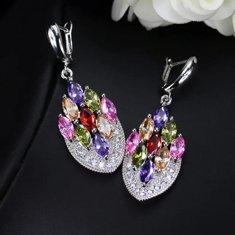 Anchor Shape Dangle Drop Long Cubic Zirconia Red Purple Crystal Earrings for Women Silver 925 Fashion Jewelry Accessories